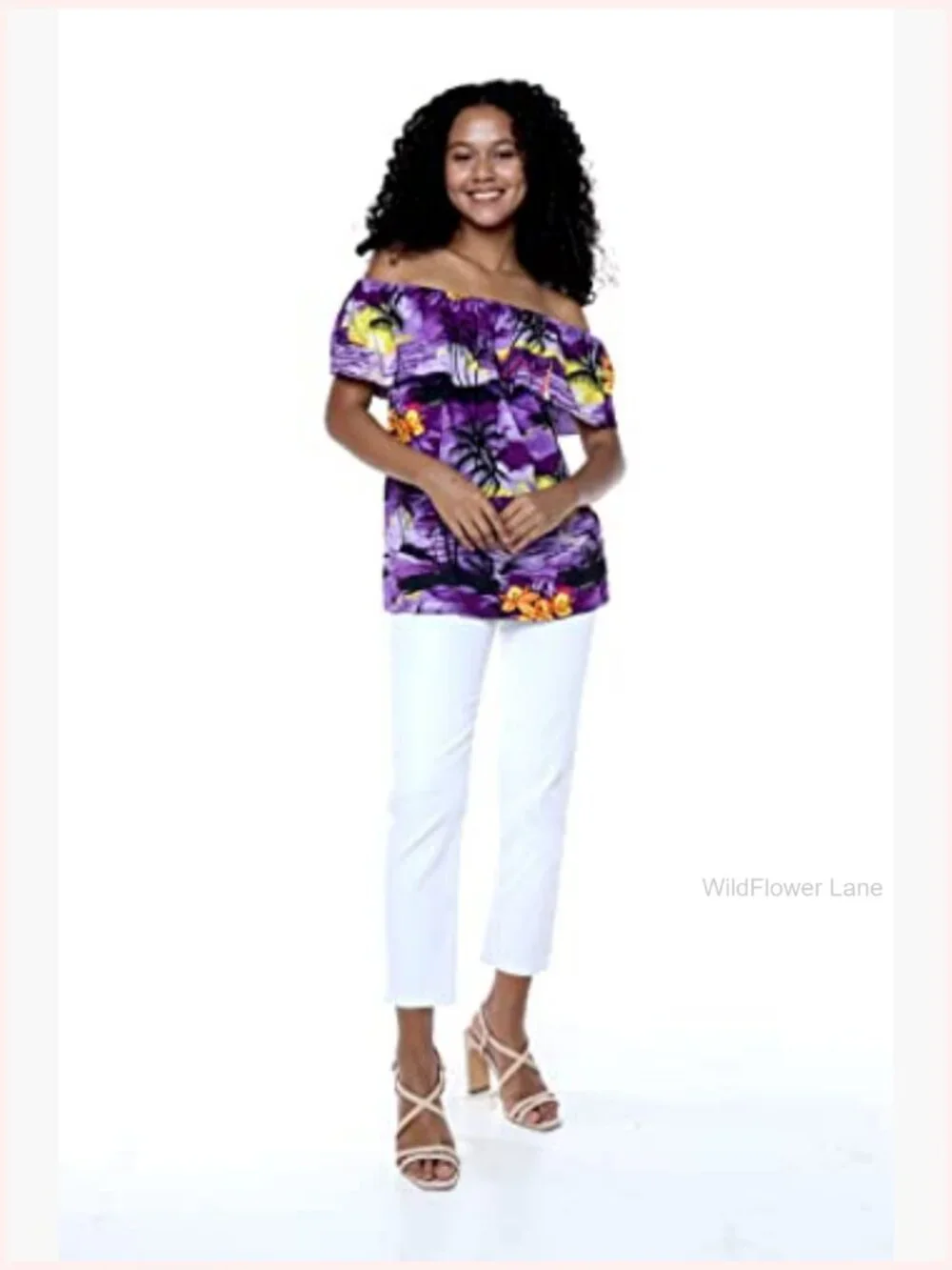 Couple Matching Hawaiian Luau Set - Off-Shoulder Ruffle Top & Aloha Shirt